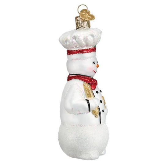 Snowman Baker Cook in Chef's Jacket - Blown Glass Tree Ornament by Old World Christmas - RETIRED