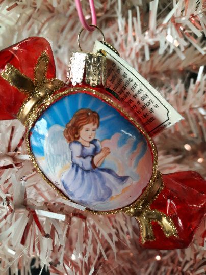 Angel on Tootsie Roll Candy - Inside Art Blown Glass Tree Ornament by Old World Christmas