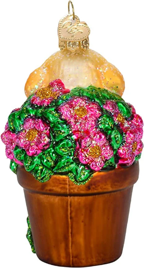 Puppy In Flower Pot Old World Christmas Ornament