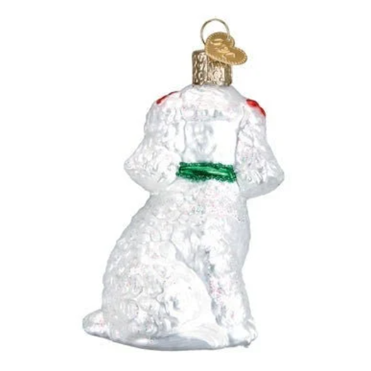 White Poodle Dog Blown Glass Tree Ornament by Old World Christmas