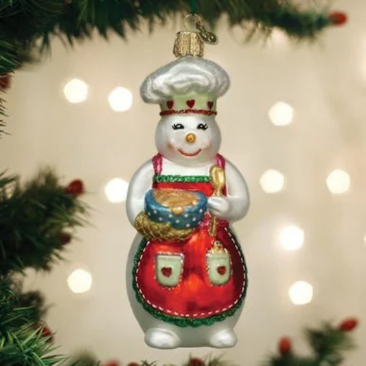 Snowwoman Chef Glass Tree Ornament by Old World Christmas - Snowman