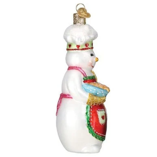 Snowwoman Chef Glass Tree Ornament by Old World Christmas - Snowman