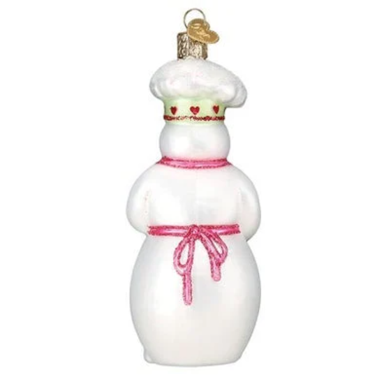Snowwoman Chef Glass Tree Ornament by Old World Christmas - Snowman