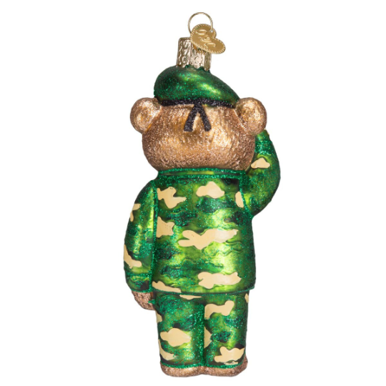 Army Bear Military Teddy Blown Glass Tree Ornament by Old World Christmas