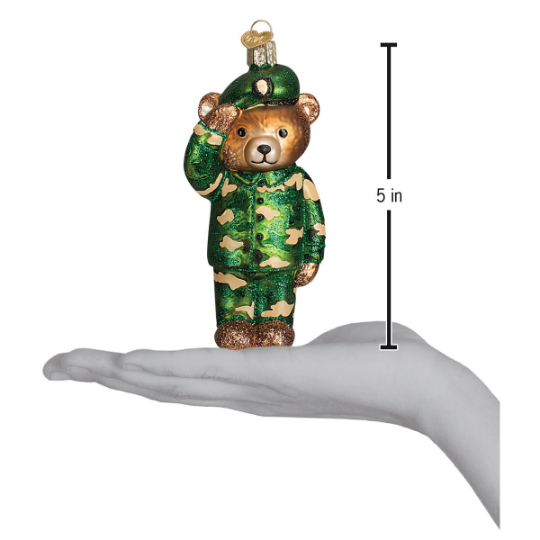 Army Bear Military Teddy Blown Glass Tree Ornament by Old World Christmas