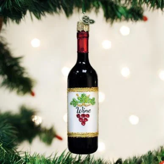 Red Wine Bottle Old World Christmas Ornament