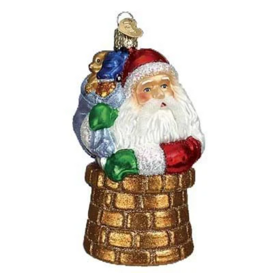 Stuck in the Chimney Santa - Blown Glass Tree Ornament by Old World Christmas - RETIRED