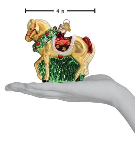 Horse With Wreath Old World Christmas Blown Glass Ornament