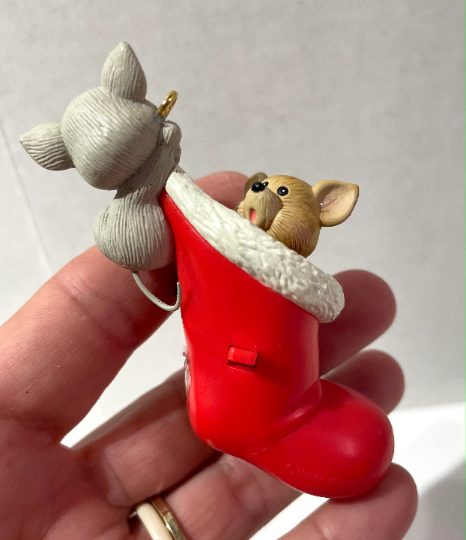 Vintage Mice in a Stocking Christmas Ornament