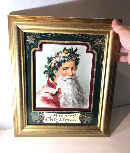 Vintage Framed Old World Christmas Santa