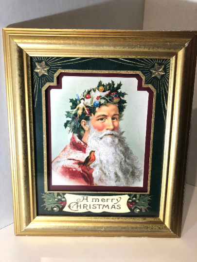 Vintage Framed Old World Christmas Santa