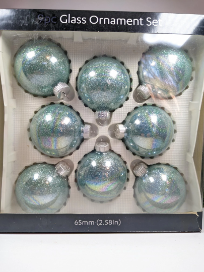 Seafoam Iridescent Christmas Ornaments