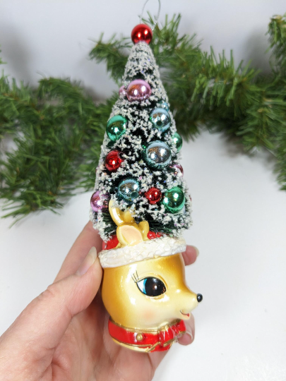 Reindeer Mug Bottle Brush Tree Christmas Ornament