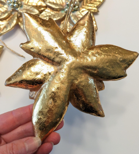 Vintage Large Gold Poinsettia Christmas Ornaments