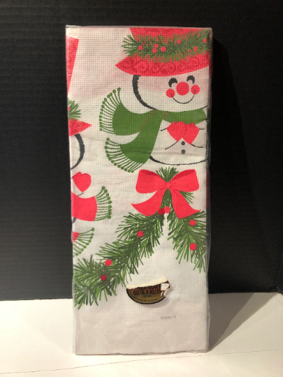 Vintage Hallmark Textured Paper Snowman Christmas Tablecloth
