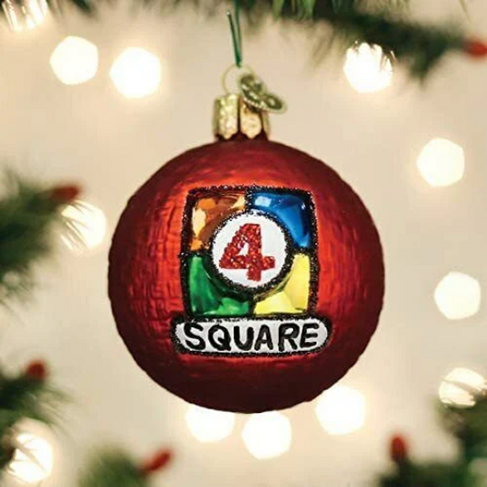4 Square Ball - Blown Glass Tree Ornament by Old World Christmas - Four