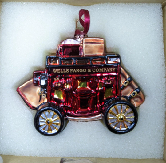 NIB Wells Fargo Blown Glass Stagecoach Christmas Ornament