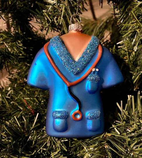 Nurse Scrubs Glass Christmas Ornament
