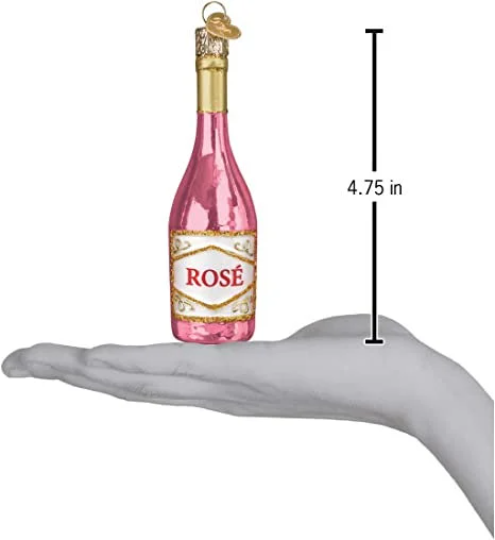 Rose Wine Bottle Old World Christmas Glass Ornament