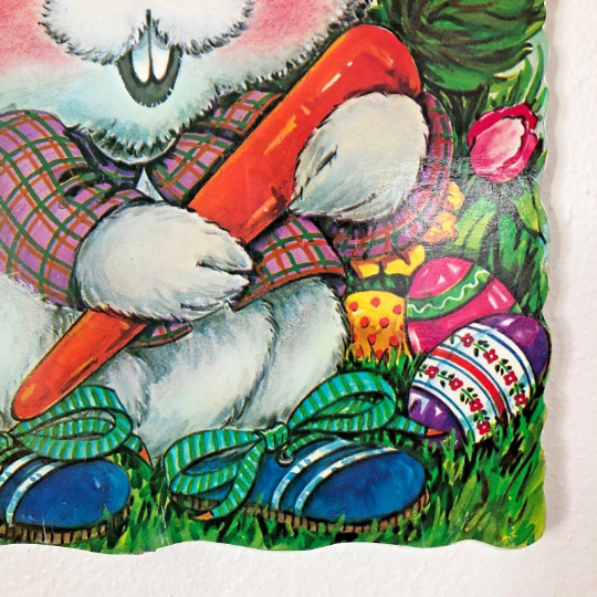 Vintage 1970s Wooden Die Cut Easter Bunny Wall Hanging