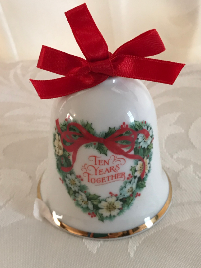 Porcelain 1987 Christmas Bell - Hallmark Keepsake Ornament 1987