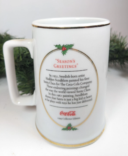 Vintage 1996 Coca Cola Christmas Mugs / Season's Greetings Santa Mugs