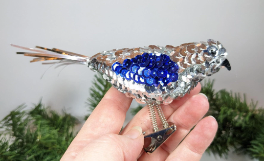 Sequined Bird Clip Christmas Ornament
