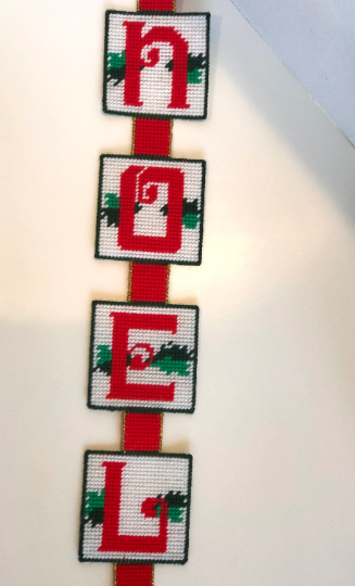 Vintage Handmade Needlepoint Noel Christmas Hanger