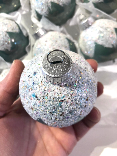 Vintage Dark Green Snowcapped Christmas Ornaments