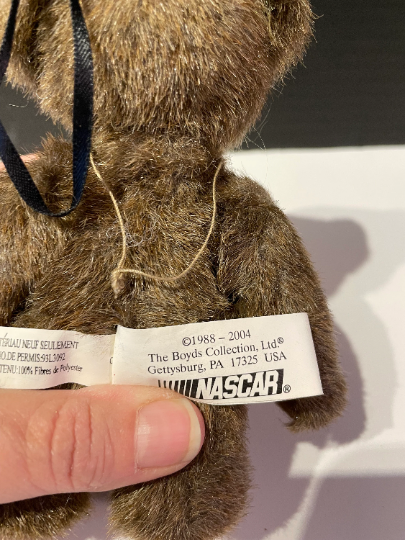 Boyds Bears Teddy Stuffed Animal Nascar Christmas Ornament