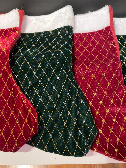 Red and Green Diamond Pattern Christmas Stockings