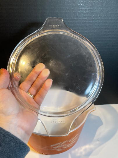 Pyrex Cinderella Autumn Harvest Wheat Nesting Bowls Set of 2 Pyrex Casserole Dishes 474 B and 473 D Lid 474 C