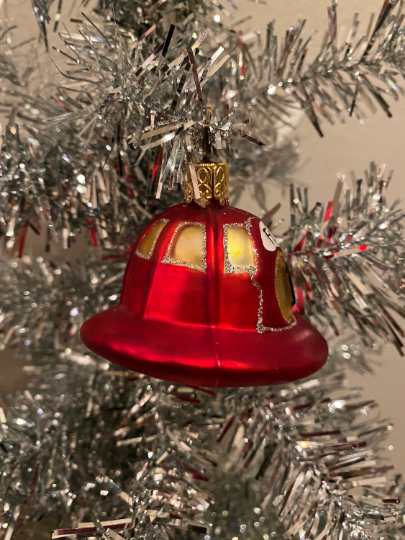 Fireman's Helmet Firefighter Red Hat Blown Glass tree Ornament by Retired Old World Christmas