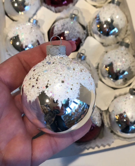 Vintage Red and Silver Snowcapped Christmas Ornaments
