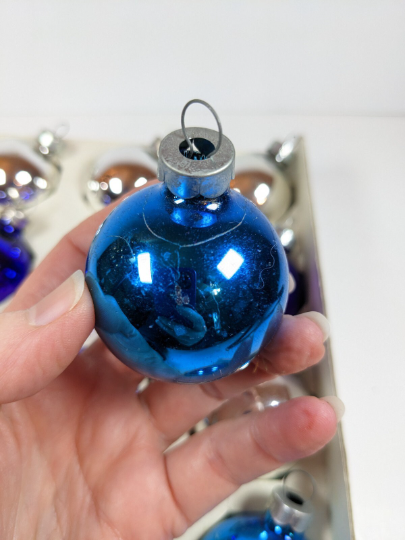 Vintage Small Blue, Purple, and Silver Ornaments