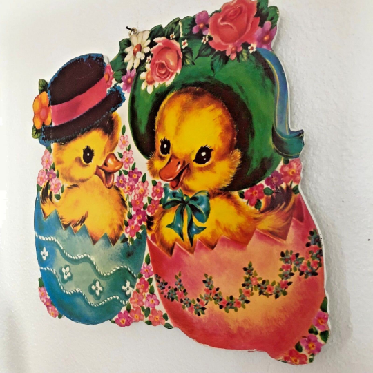 Hatching Easter Chicks Vintage Wooden Die Cut Easter Wall Hanging