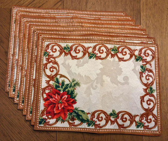 Vintage Lenox Holly and Poinsettia Christmas Placemats
