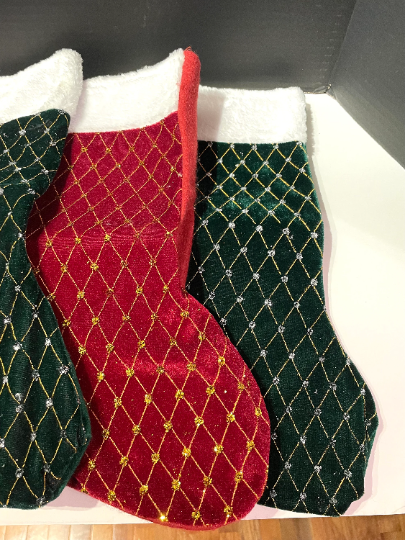 Red and Green Diamond Pattern Christmas Stockings