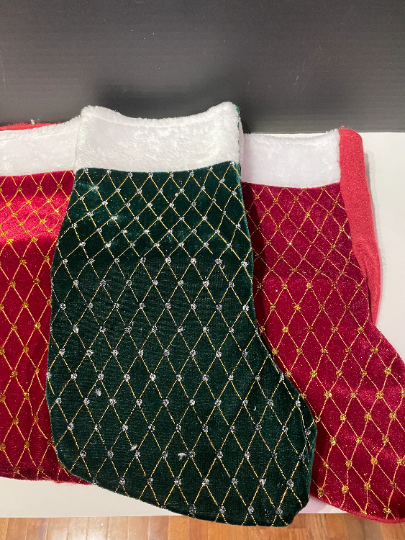 Red and Green Diamond Pattern Christmas Stockings