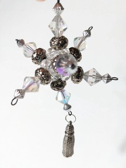 Vintage Snowflake Beaded Christmas Ornament
