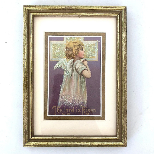 Vintage Framed 1908 "The Lord is Risen" Easter Card