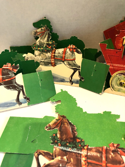 Vintage Paper Christmas and New Year Coach and Horses Card Holders