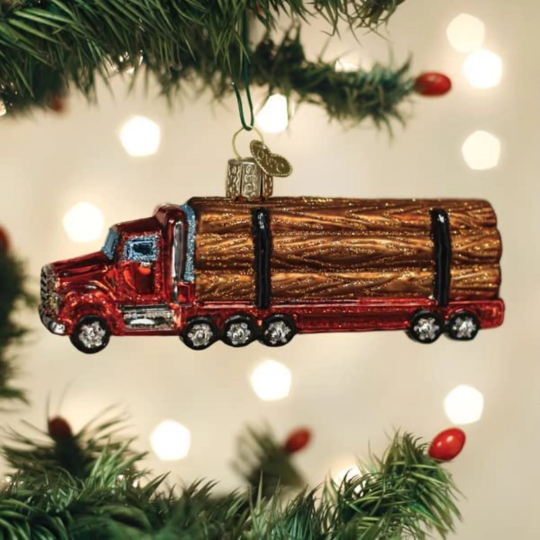 Red Logging Truck Retired Old World Christmas Glass Ornament