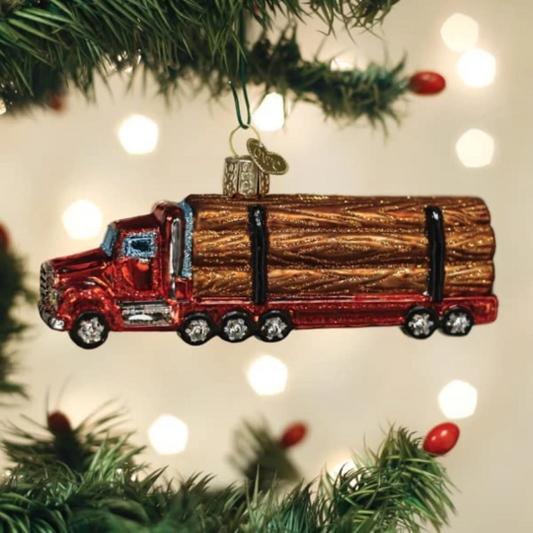 Red Logging Truck Retired Old World Christmas Glass Ornament