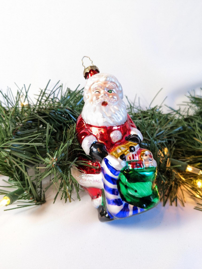 Winking Santa Vintage 1998 BK Glass Ornament