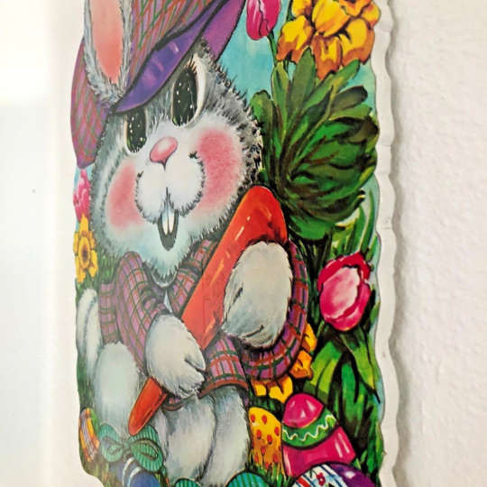 Vintage 1970s Wooden Die Cut Easter Bunny Wall Hanging