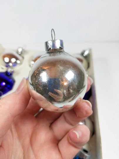 Vintage Small Blue, Purple, and Silver Ornaments