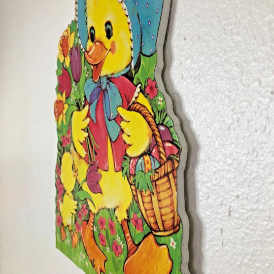 Vintage 1960s Wooden Die Cut Easter Duck Wall Hanging