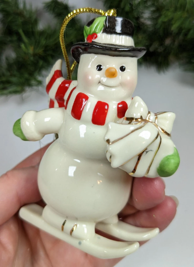 Lennox Skiing Snowman Christmas Ornament