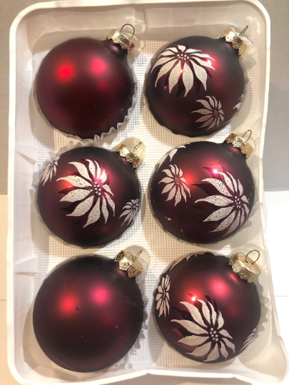Vintage Red Poinsettia Christmas Ornaments